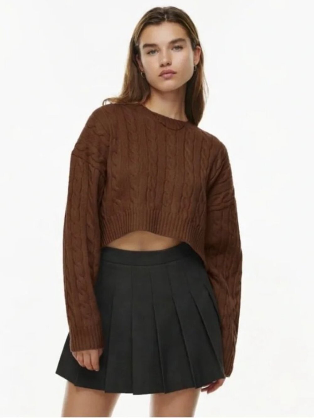 Sunday Best Merino Wool Cotton Blend Cable Knit Cropped Sweater